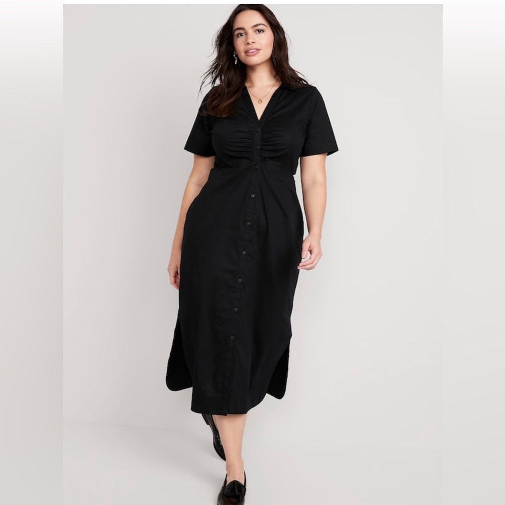 NWT! Black Cutout Midi Shirt Dress - Multiple - Picture 5 of 7
